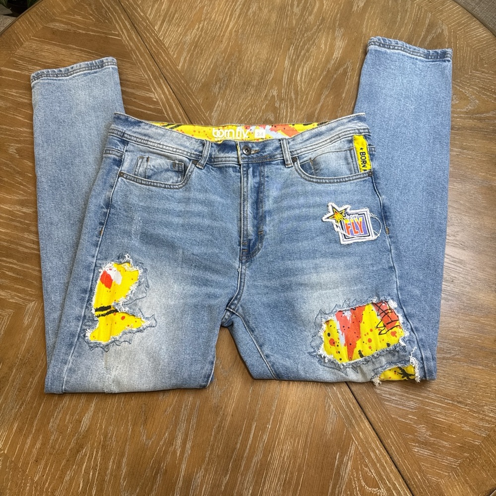 Born Fly Jeans With Patchwork Graphics - image 3